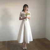 Travel Shot Wedding Dress 2026 New Korean Version Of V-Necked Dens, Simple Body-To-Marriage Small Banquet Evening Dress Woman HZ0517
