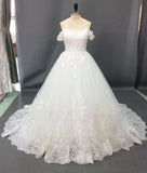 Lace Wedding Dress 2026 New Word Shoulder Main Wedding Dress Large Size Tail Dress Yarn HZ0517