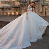 Wedding V-Neck 2026 New Big Tailed Wedding Dress Retro Sexy Tulle Long-Sleeved Wedding Dress HZ0517