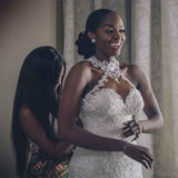 Fishtail Sexy Light Wedding Sleeveless V-Necked Sling Main Wedding Dress Bare Back Large Wedding Dress White Lace Waist HZ0517