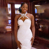 Fishtail Sexy Light Wedding Sleeveless V-Necked Sling Main Wedding Dress Bare Back Large Wedding Dress White Lace Waist HZ0517