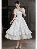 White Evening Dress Vintage Sedevent Light Wedding Dress Bridal Dress Registration License Small White Dress Fairy Court Style Princess HZ0517