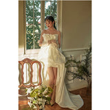 2026 New Sexy Temperament Brating Bride's Bridal Fetal Flowers Before The Long Tail Fairy Gas Trip Wedding Dress HZ0517