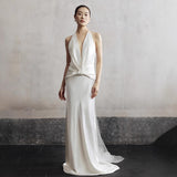 Hanging Neck Light Wedding Dress Bride 2026 New Simple French Style Seduced Temperament Bare Back White Engagement Dress Go Out Yarn HZ0517