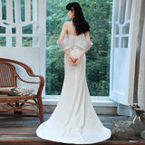 White Evening Dress Fishtail Light Wedding Dress 2026 New Winter Light Luxury Lady Dress Bride Toast Dress HZ0517