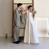 Korean Slings Light Wedding Dress Bridal Certificate Registration Small White Dress Engagement Dress Simple Temperament A-Character Dress Dress HZ0517