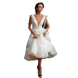 Short Small Dress White Wedding Dress Complex Lattice Short Wedding Dress HZ0517