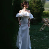 One-Word Shoulder-Singed Sedable Face Light Wedding Bridal Wedding Bridal Shot French Simple Fishtail Welcome Out Yarn Super Fairy Dress HZ0517
