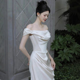 One-Word Shoulder Bride Light Wedding Dress French Small Tailed Morning Robe 2026 New High-End Engagement Dress With A Fastern Yarn HZ0517