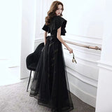 Black Evening Dress Long V-Neck Slim Thin French Light Luxury Small Dress Annual Art Exam Dress HZ0517