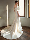 Scensing Light Wedding Dress 2026 New Bride's Shoulder Retro Fishtail Simple Temperament Elegant Wedding Dress HZ0517