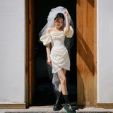 French Light Wedding Dress 2026 New Bridal Temperament Simple Out Of The Yarn Small Word Shoulder-To-Shoulder-Style White Dress HZ0517