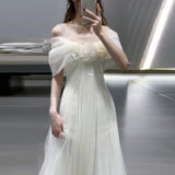 One-Word Shoulder Light Wedding Dress Korean Super Xiansen Bride's Morning Robe Evening Dress Go Out Yarn Light Luxury Small Tail Dress Dress Dress HZ0517