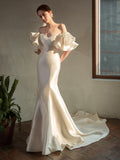 Scensing Light Wedding Dress 2026 New Bride's Shoulder Retro Fishtail Simple Temperament Elegant Wedding Dress HZ0517