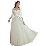 French White Light Wedding Dress Long Sleeve 2026 New Bridal Simple Temperament Small Yarn Banquet Evening Dress HZ0517