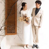 French Light Wedding Dress Long Sleeve Temperament Thin Bride Go Out Yarn White Fascling Long Evening Dress HZ0517