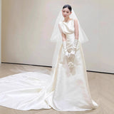French-Style Sterned Light Wedding Dress Bride's High Sense Of Simple Retro Hepburn Style Yarn Welcome Tail Light Yarn Dress HZ0517