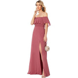 New One-Character Collar Solid-Colored Dress Sleeveless Long-Sleeved-Sided Chiffon Evening Dress Open Skirt HZ0517
