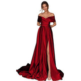 One-Word Shoulder Drag-Tailed Evening Dress Long Party Dress Dress Temperament Performance Suit HZ0517