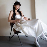 French Retro Stender White Corset Dress Female Waist Thin Temperament Long Sleeve Long Skirt Puffy Skirt HZ0517