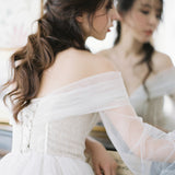 Mori Is Super Fairy Simple Light Wedding Dress Dream Small Man Travel To Go Out Yarn Thin Retro Shoulder Small Dress Woman HZ0517