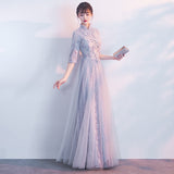 Smoke Gray Chinese Banquet Evening Dress Women 2026 New Summer Annual Meeting Dress Dress Dignified Atmospheric Long HZ0517