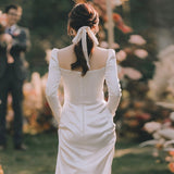 Travel Shot Light Wedding Dress 2026 Spring New White Dens, Long-Sleeved Wedding Wedding Dress HZ0517