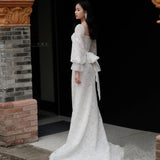 Korean Light Wedding Dress 2026 New Retro Yarn White Simple Engagement Small Tail Dress HZ0517