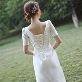 Korean Version Of Light Wedding Dress 2026 Wedding New Square Collar Simple Retro Dress Female Lint HZ0517