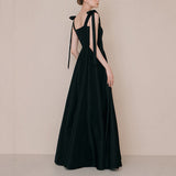 French Black Dress Sling Sling Banquet Hosting Birthday Party Simple Thin Light Extravagant Evening Dress Dress HZ0517