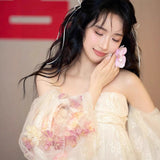 New Chinese Morning Dress Woman Sen Line Super Fairy Three-Dimensional Flower Net Foam Sleeve Corset Corset Party Evening Dress Winter HZ0517