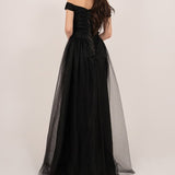 2026 New Black Mesh Evening Dress Temperament Dress Dress Small Shoulder Long Light Wedding Dress HZ0517