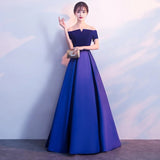 Choir Performance Suit 2026 New Velvet Stuff Blue Dress One-Word Shoulder Banquet Performance Evening Dress HZ0517
