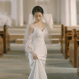 2026 New Korean Style Light Wedding Dress White Simple Fishtail Waist Sexy Small Tug-Tailed Vertiny Evening Dress HZ0517