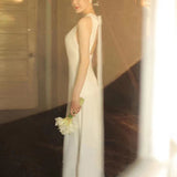 White Hanging Neck Lint Light Wedding Dress 2026 New Famous Dinner Dinner Will Be Able To Wear Out Of The Yarn HZ0517