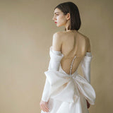 One-Word Shoulder Light Main Wedding Dress 2026 Winter Bridal French Sexy Spring White Long Sleeve Annual Tail Dress HZ0517