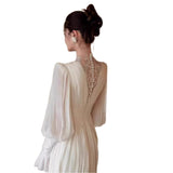 French Retro Long-Sleeved Light Wedding Dress Sen Tie Maid Bridal Engagement Dress HZ0517
