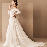 French Retro Light Wedding Dress Bride Shoulder Temperament Lightweight Outdoor Church Super Fairy Simple Go Out Yarn HZ0517
