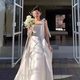 Korean Slings Light Wedding Dress Bridal Certificate Registration Small White Dress Engagement Dress Simple Temperament A-Character Dress Dress HZ0517