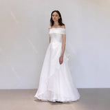 One-Word Shoulder Simple Wedding Dress Together To Go Out Of The Yarn Engagement Certificate White Dress Outdoor Wedding Yarn Main Yarn HZ0517