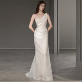 French Light Wedding Dress New Sen System Super Fairy Fine Flash Bride Wedding Yarn Temperament Sexy Bare Back Fishtail Dress HZ0517
