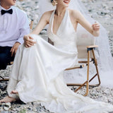 Light Wedding Dress Sen Simple 2026 New Hanging Neck Trip Pat Out Of The Yarn Sexy Small Tail Welcome Dress Dress HZ0517