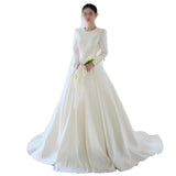 Long-Sleeved And Tailed Bride's Main Wedding Dress New High-End Sense Of Simple Temperament Light Luxury Dress Wedding Dress Dress HZ0517