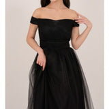 2026 New Black Mesh Evening Dress Temperament Dress Dress Small Shoulder Long Light Wedding Dress HZ0517