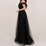 2026 New Black Mesh Evening Dress Temperament Dress Dress Small Shoulder Long Light Wedding Dress HZ0517