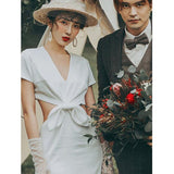 Simplicity V-Necked French Light Wedding Dress 2026 Spring New Bride Welcome Simple Thin Travel Dress HZ0517