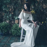 Light Wedding Dress 2026 New Simple Word Shoulder Linen Bride Wedding Fishtail French Hepburn Trip To Shoot The Yarn HZ0517