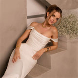 French-Style Seditour Light Wedding Dress Female White Shoulder Repair Fishtail Host Annual Dress Small Tail HZ0517