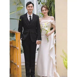 French Stoodle High-End Feel Shoulder-To-Shoulder Light Wedding Dress High-Grade White Niche Temperament Fish Tail Body Dress HZ0517