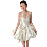 Mori's Super Fairy Bride's Morning Gown White Sling Dress Sweet And Spicy Waist-Wielded Short-Bossed Light Wedding Dress HZ0517